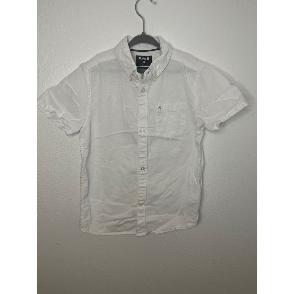 Hurley Boys XS White Short Sleeve Button Down Shirt Classic Fit